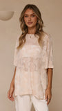 Arlo Oversized Sequin Top Beige Floral