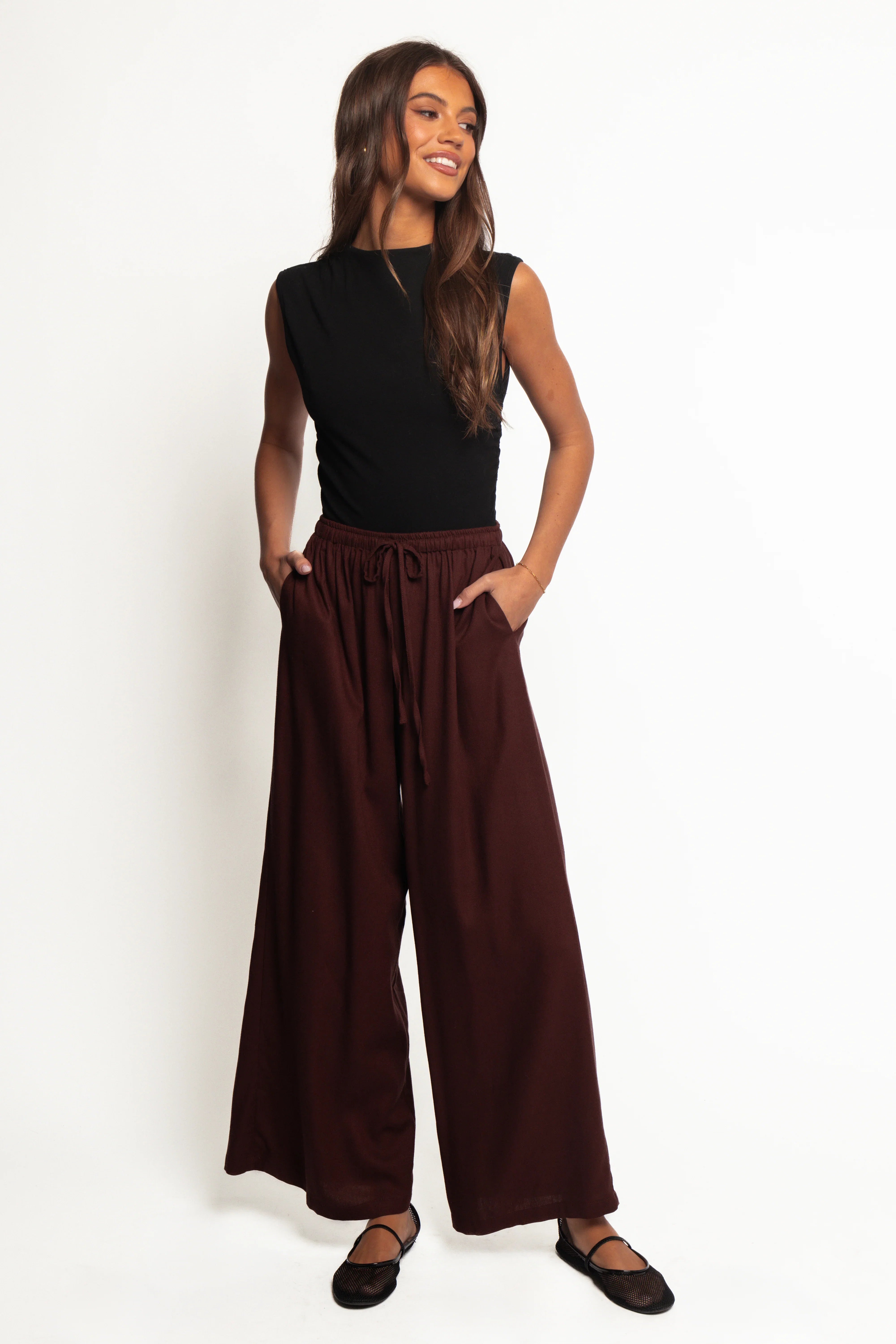 Zane Tie Waist Pant Chocolate