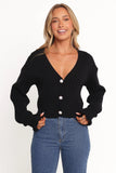 Zana Ribbed Ruffle Cuff Knit Sweater Black