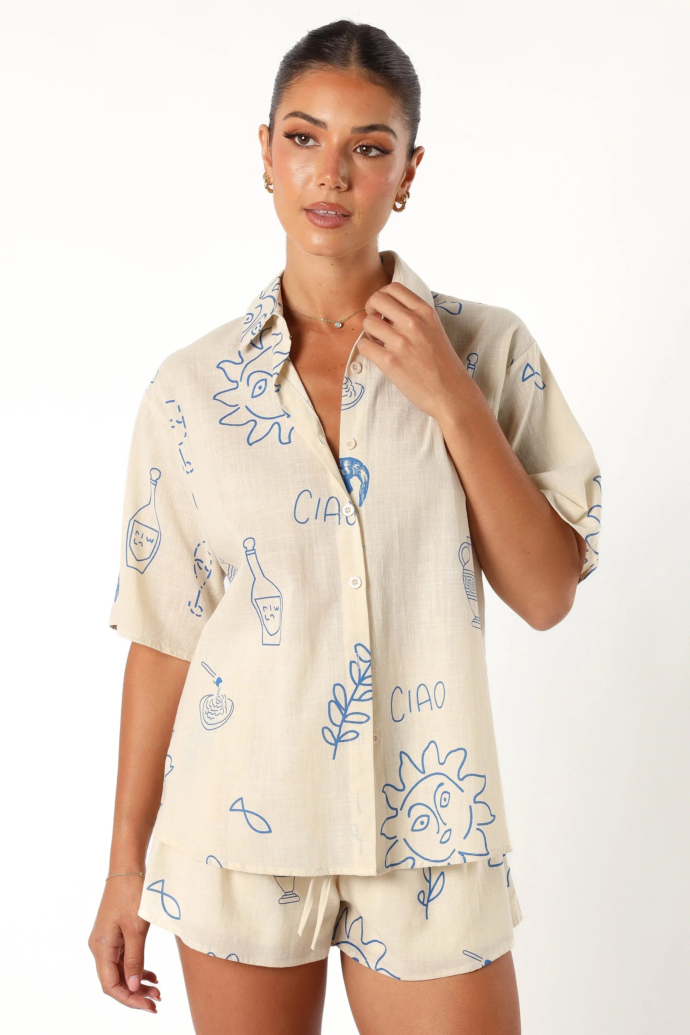 Davey Short Set Cream Blue