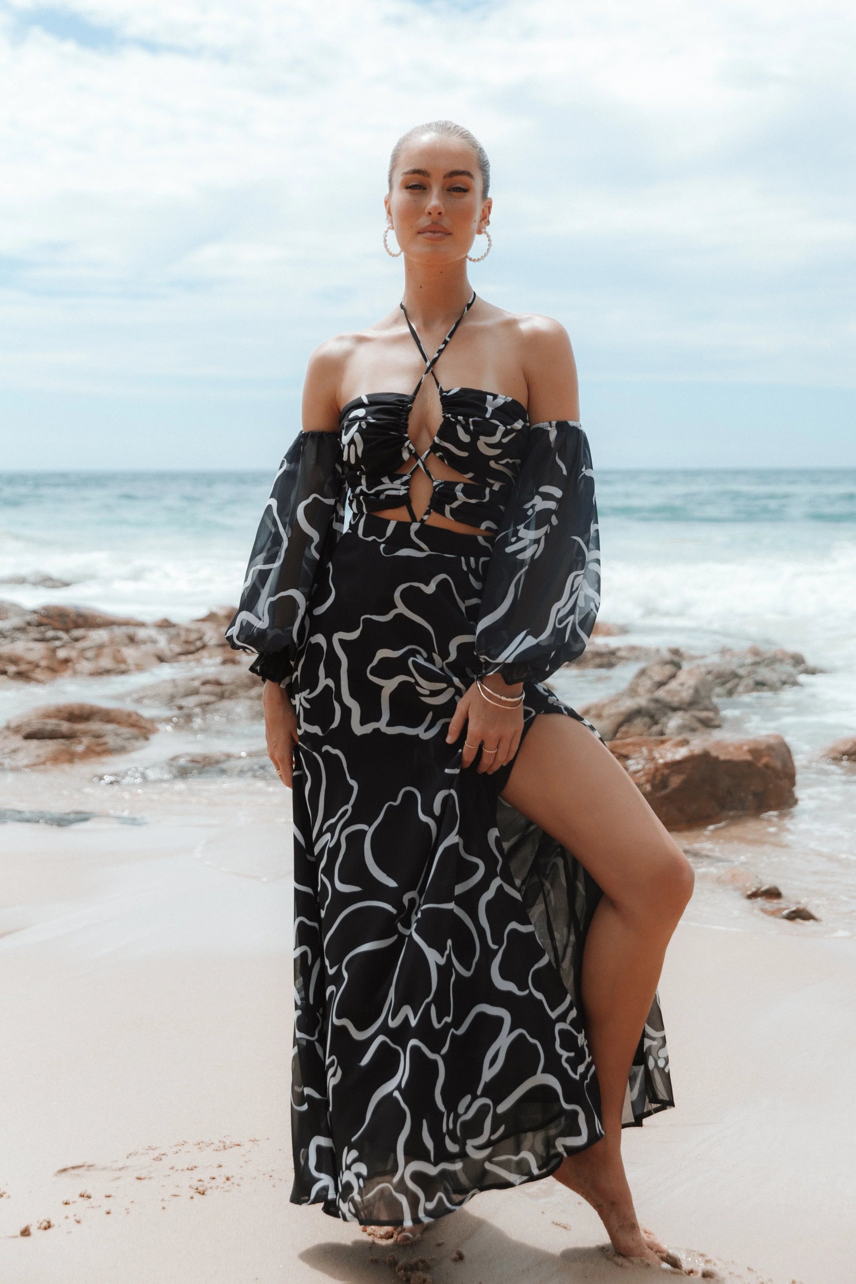 Karma Maxi Dress White Black Floral
