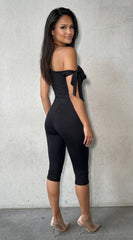 Axis Off Shoulder Tie Capri Jumpsuit Black