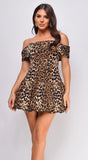 Mayana Leopard Print Off Shoulder Mini Dress Brown