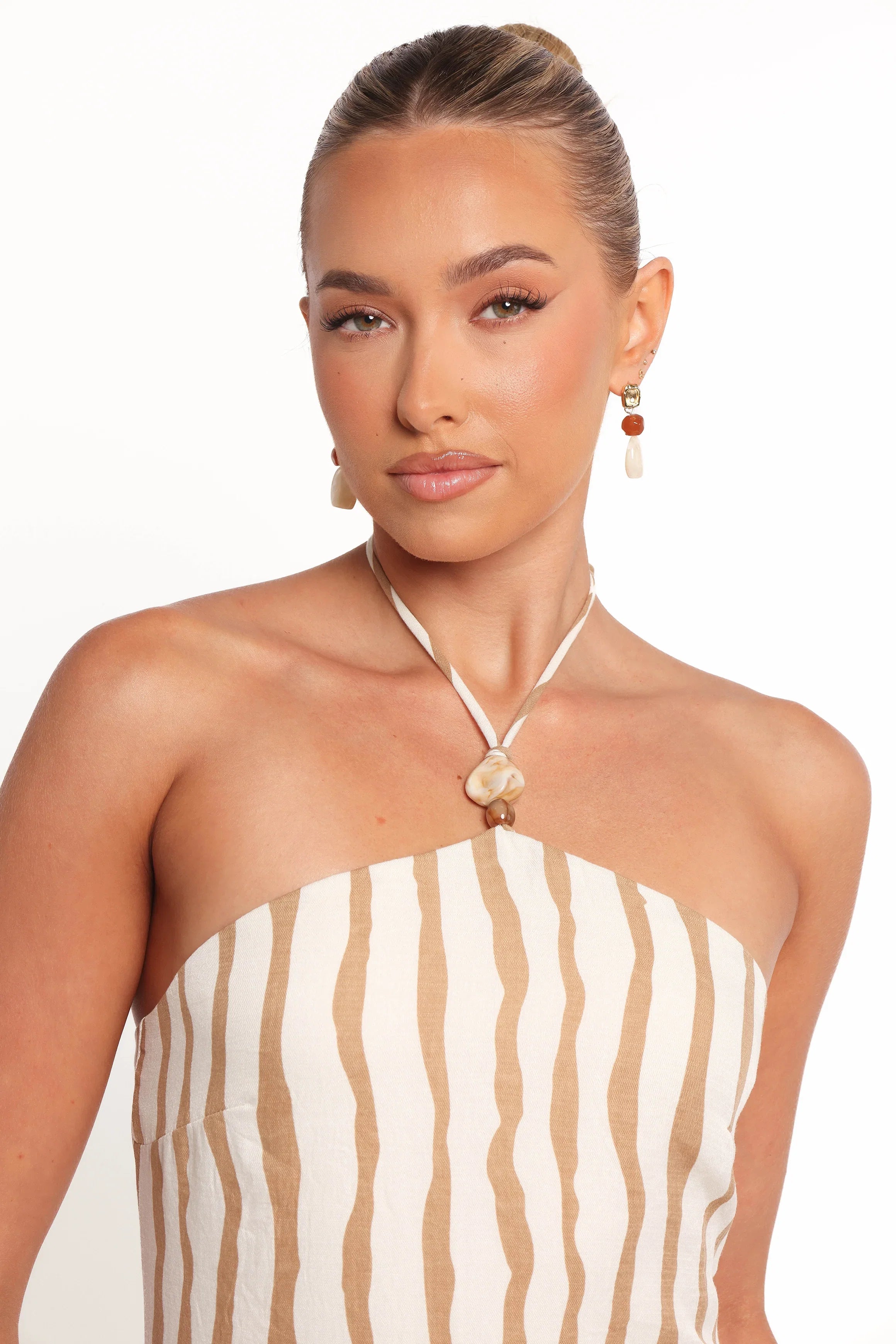 Kim Halter Maxi Dress Tan Stripe