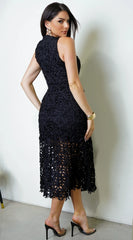 Strata Crochet Midi Dress Black
