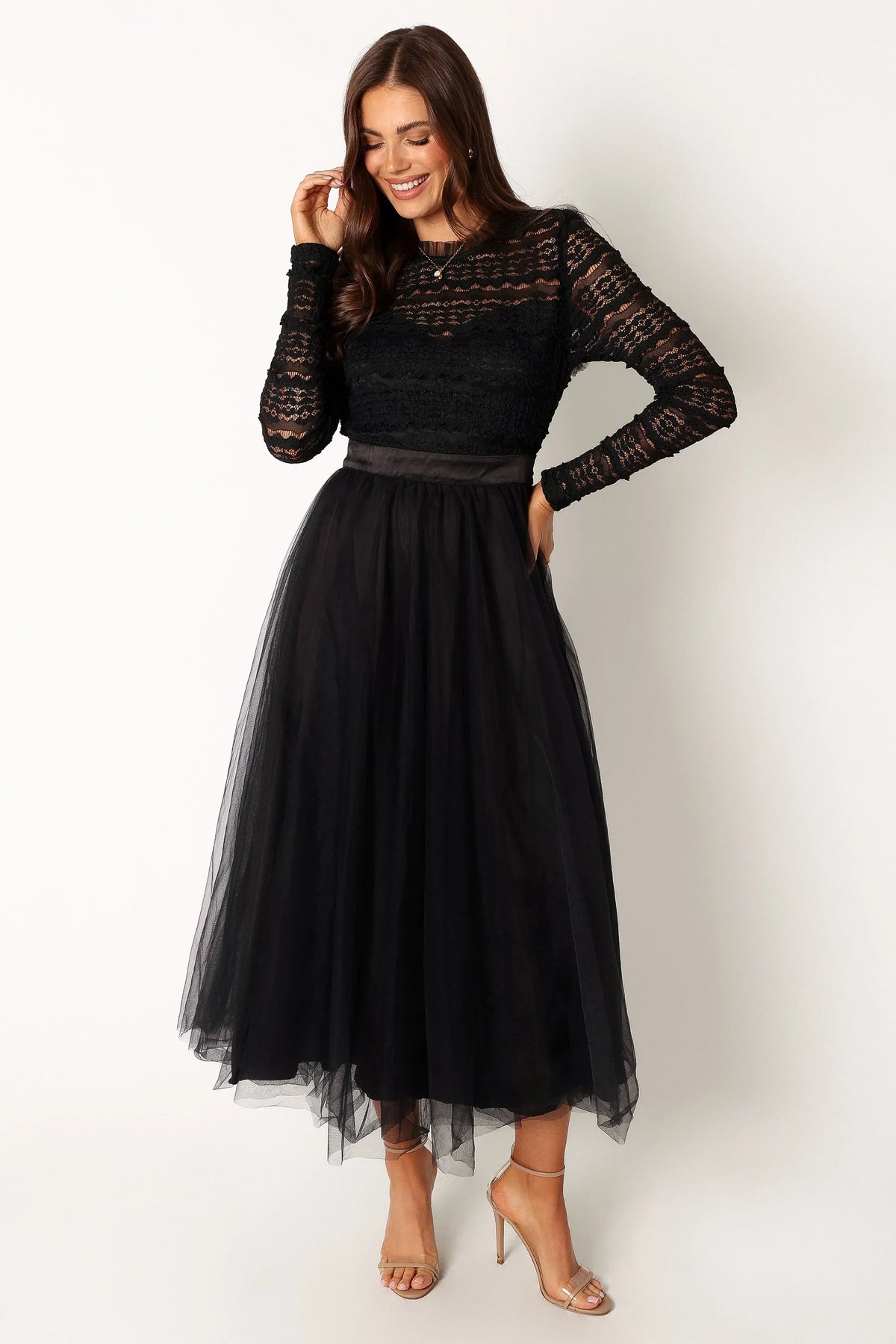 Pilla Long Sleeve Midi Dress Black