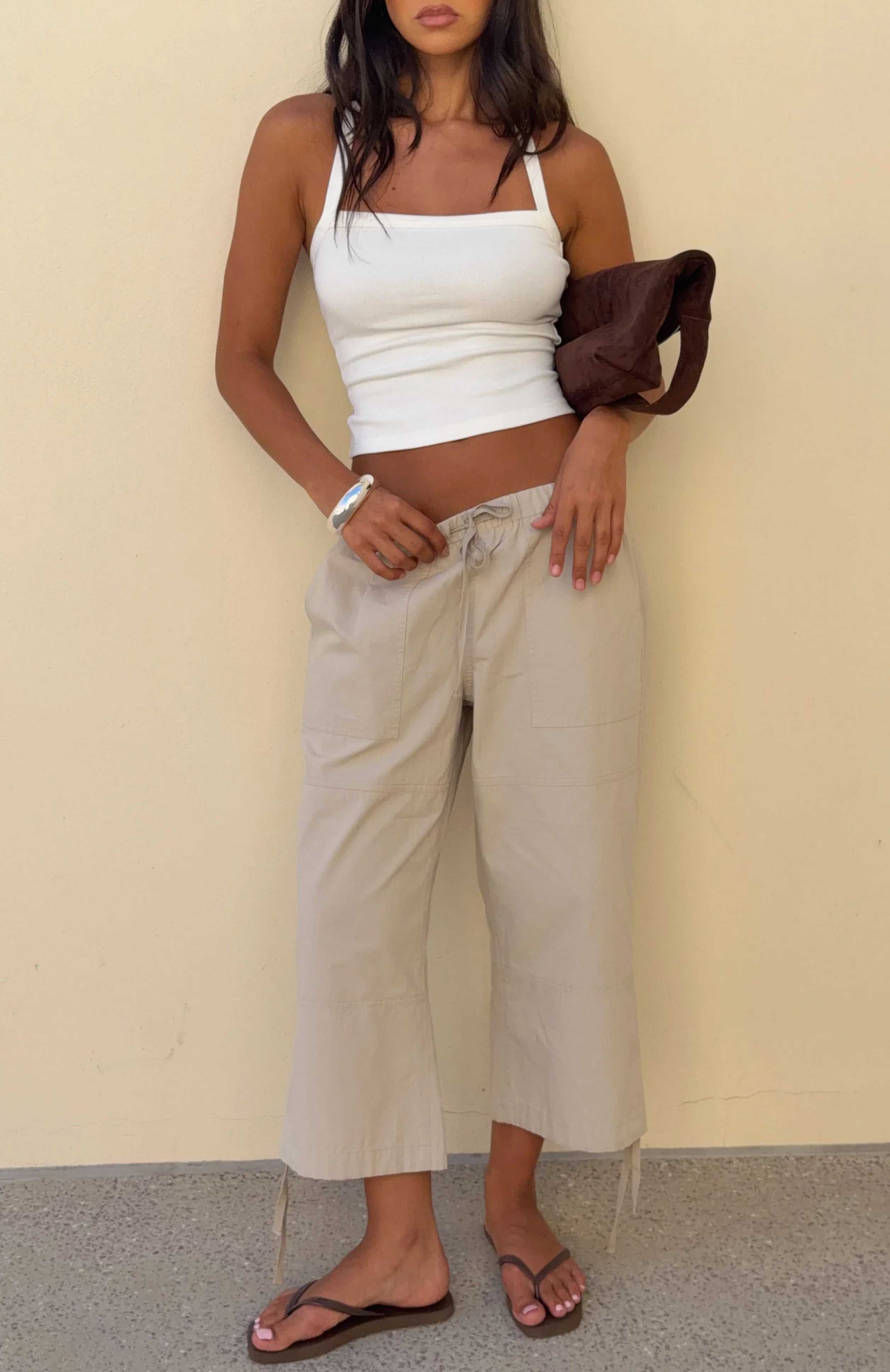 Date Me Capri Cargo Pants Stone