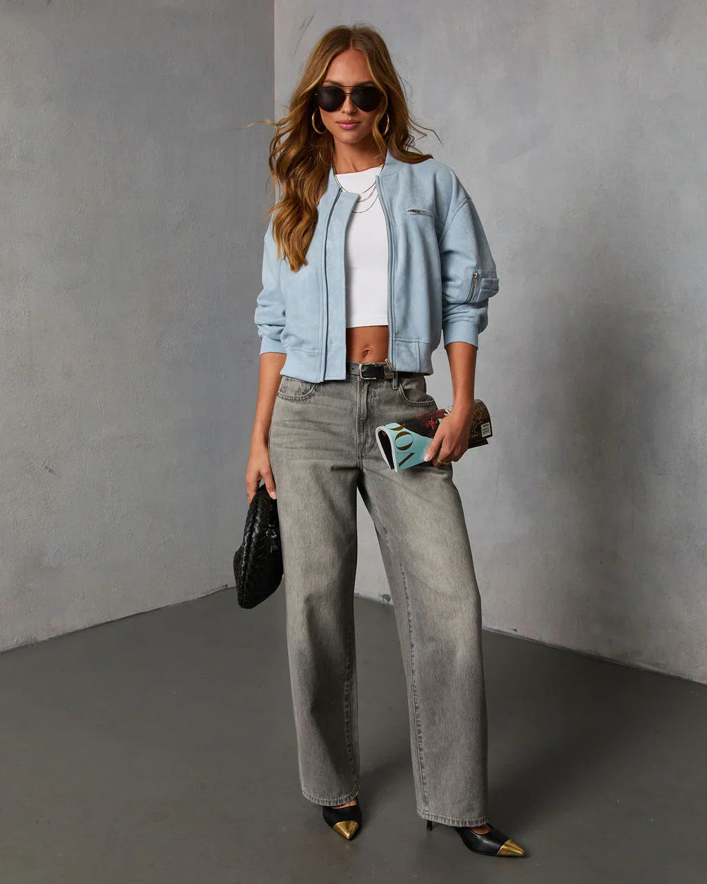 Forward Motion Faux Suede Bomber Jacket