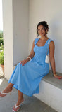 Bluebell Smocked Sweetheart Midi Dress Blue
