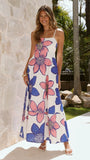 Norah Eyelet Maxi Dress Botanic Blue Pink Print