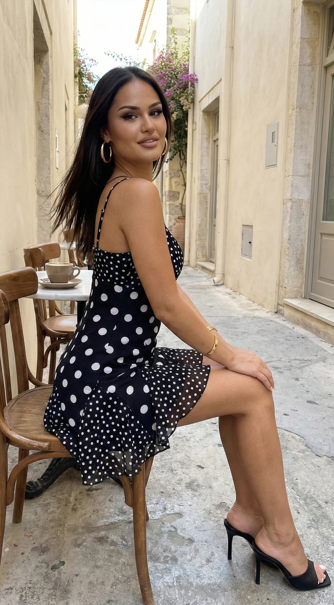 Sorella Polka Dot Chiffon Mini Dress Black