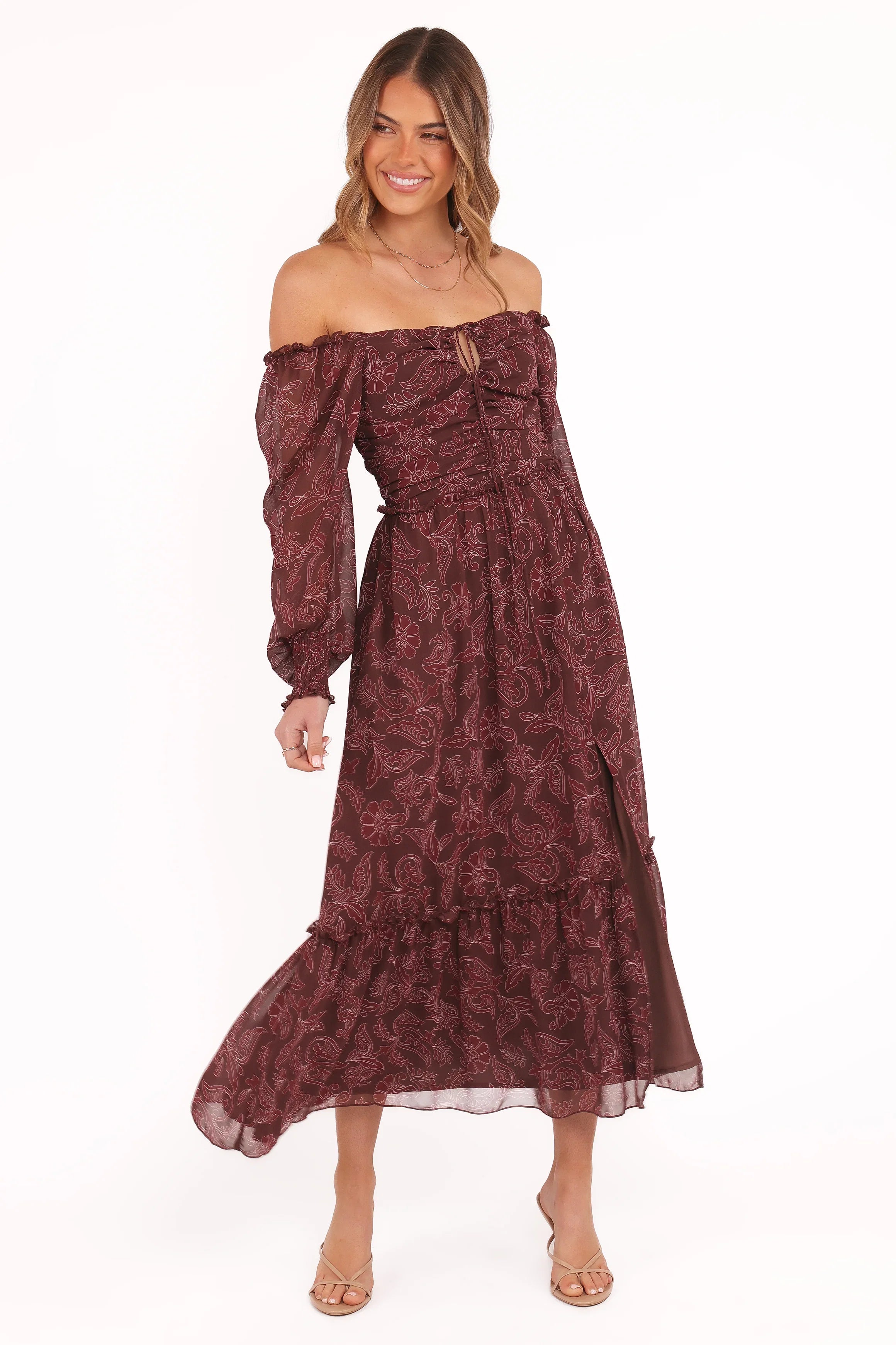 Keziah Long Sleeve Maxi Dress Burgundy Paisley