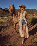 Desert Honey Ruffle Lace Front Tie Top