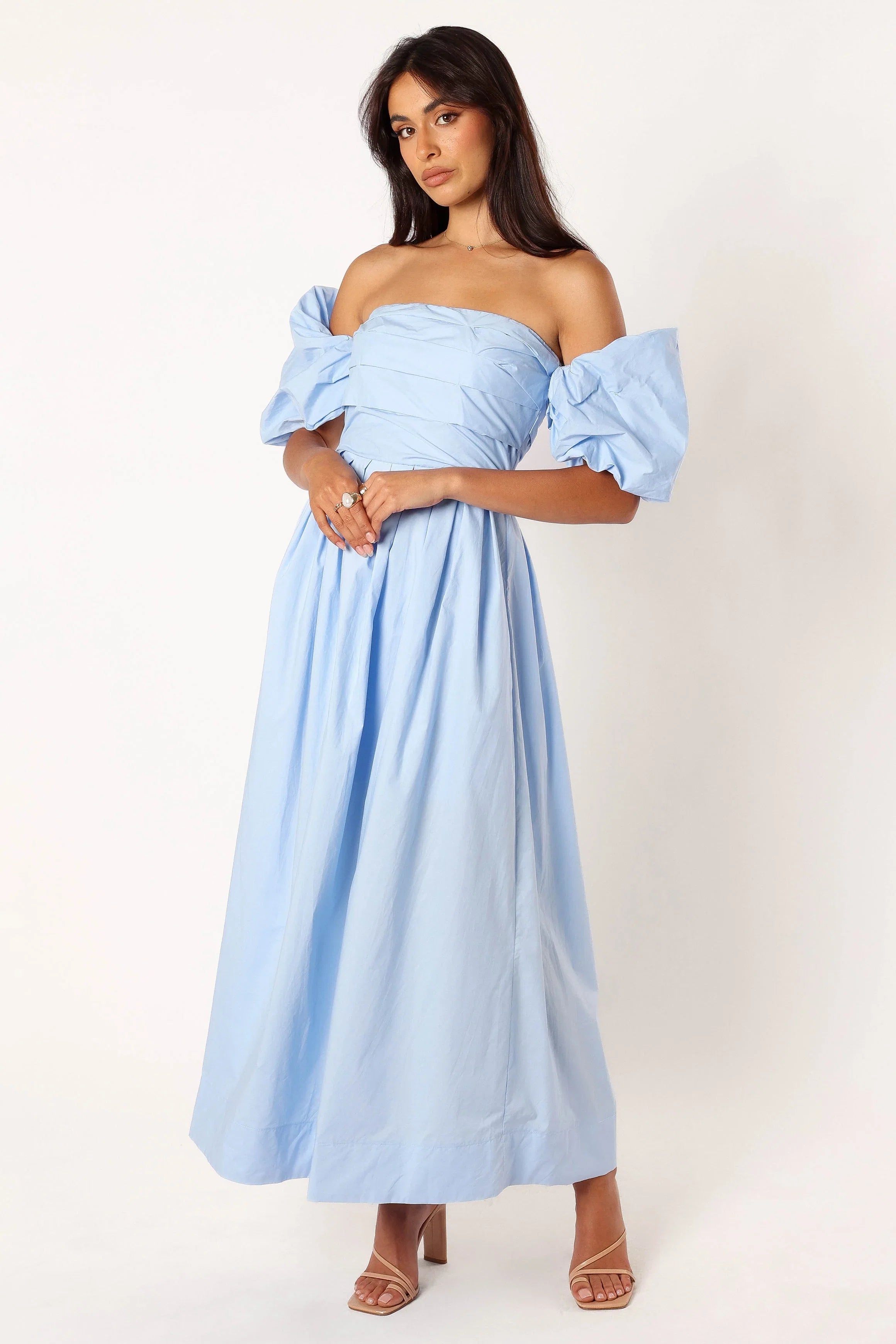 Solana Off Shoulder Midi Dress Blue