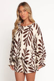 July Long Sleeve Smock Top Brown Palm
