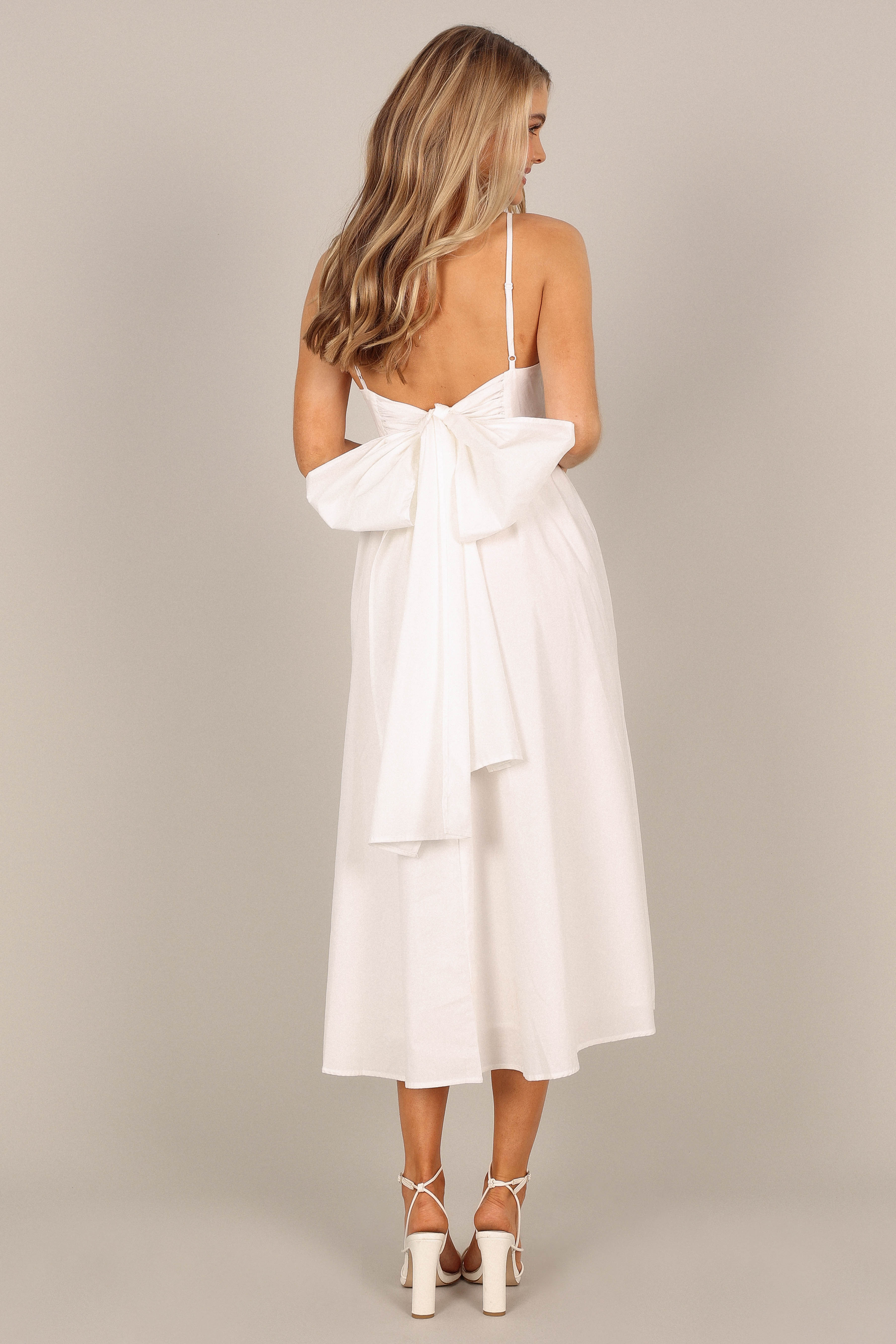 Alice Bow Back Midi Dress White