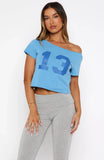 Whenever Youre Ready Off Shoulder Relaxed Tee Blue