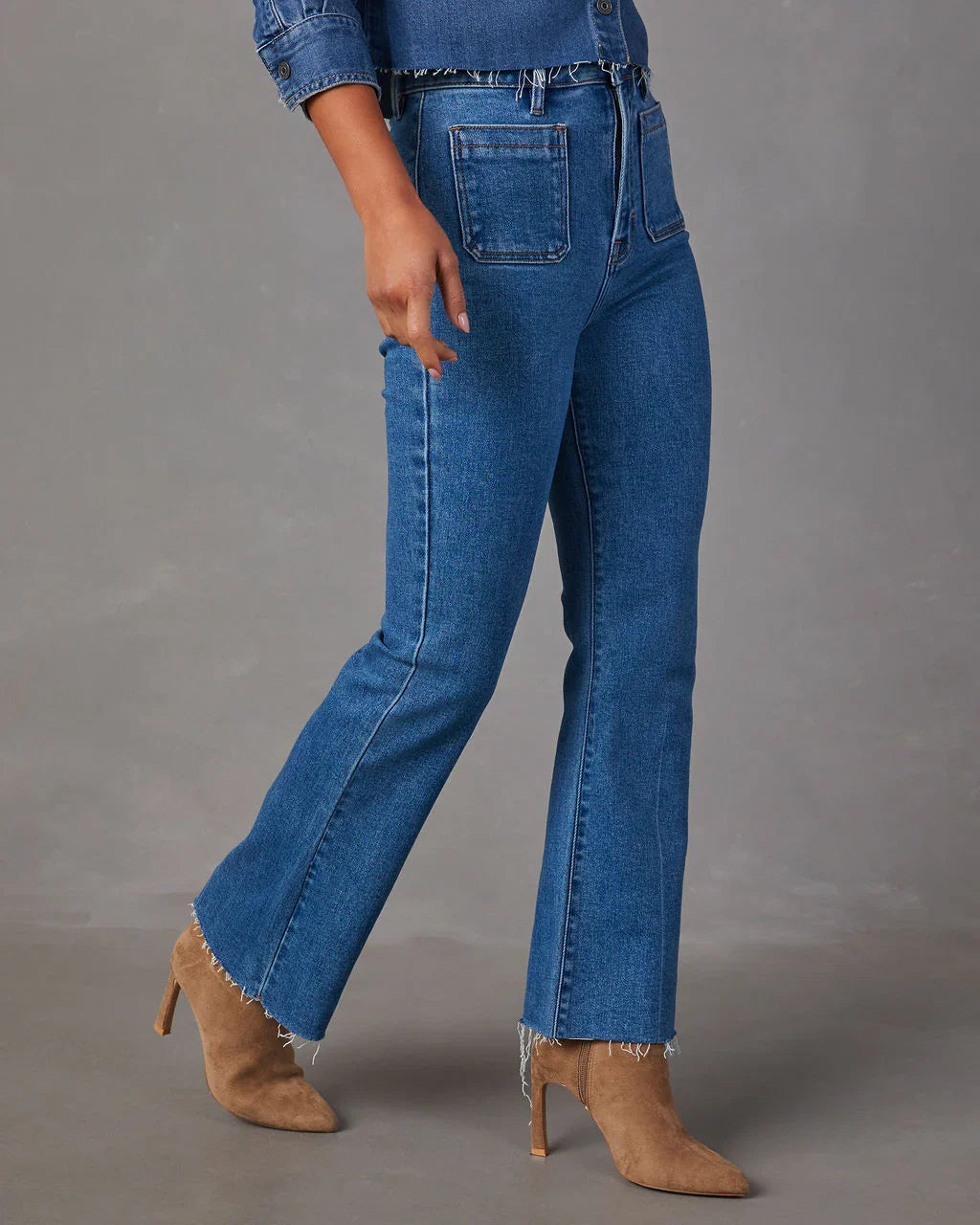 Casual Times Super Stretch High Rise Flare Cropped Jeans