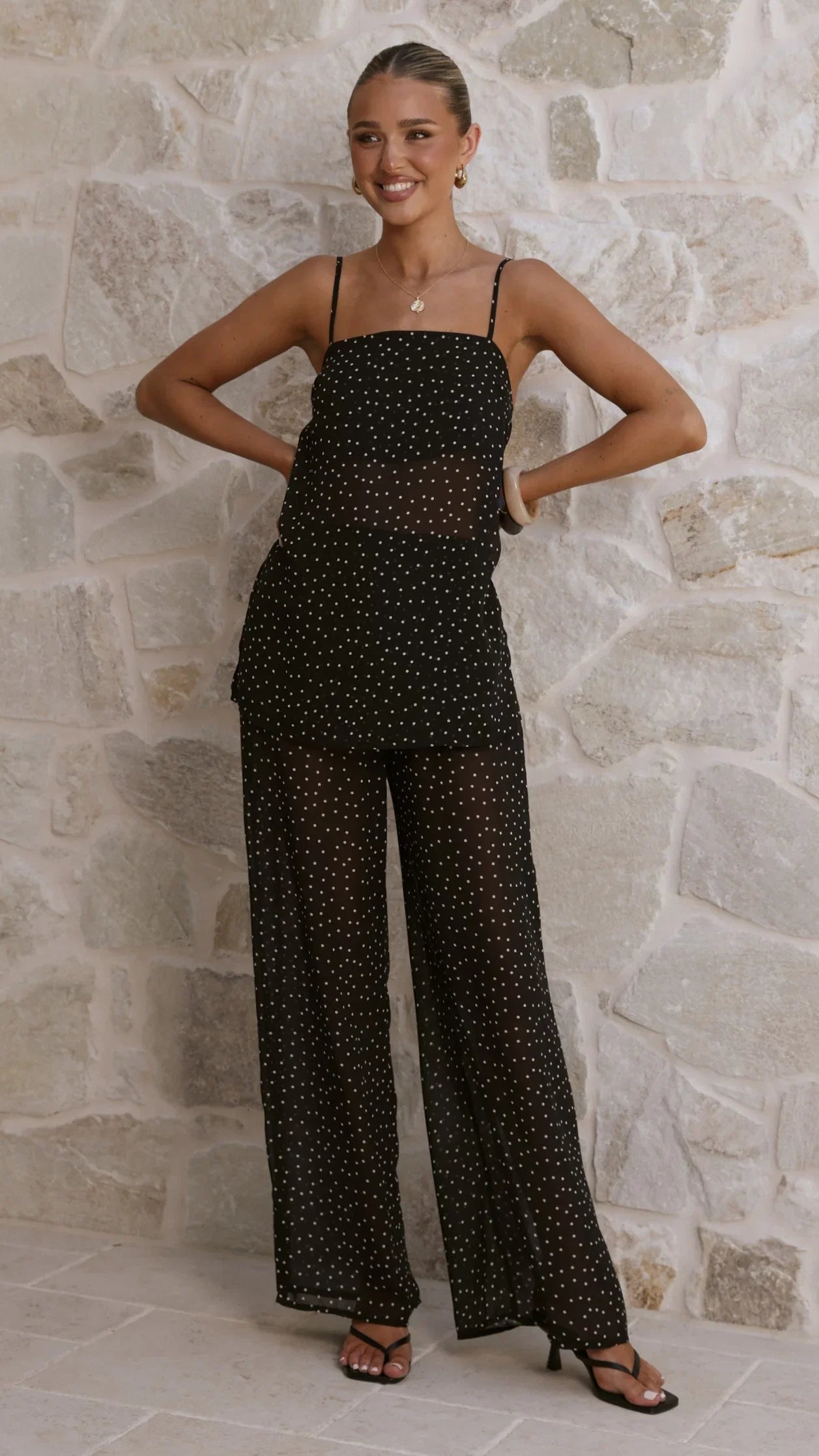 Rubi Top and Pants Set Black Polka