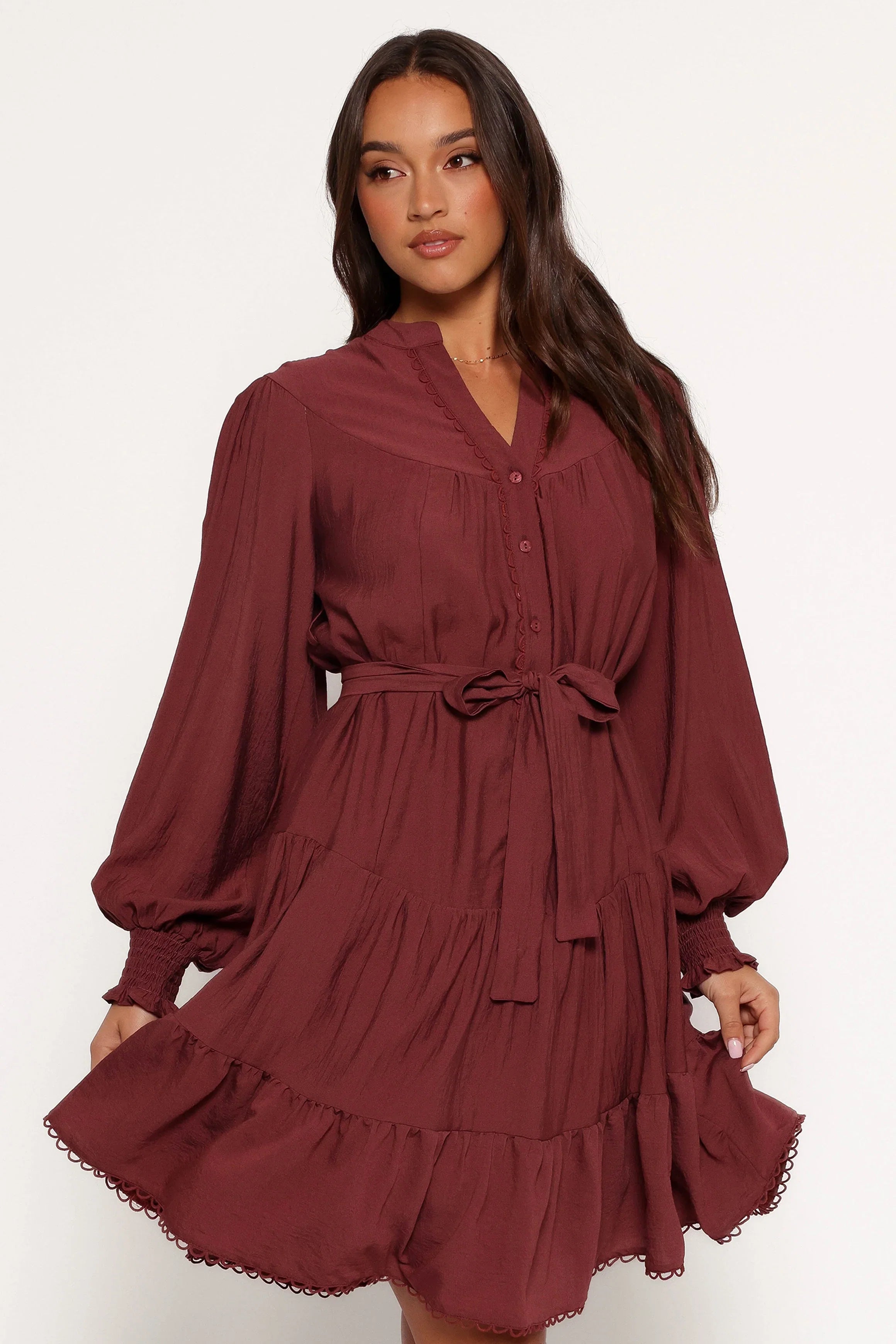 Pierce Long Sleeve Mini Dress Dark Wine