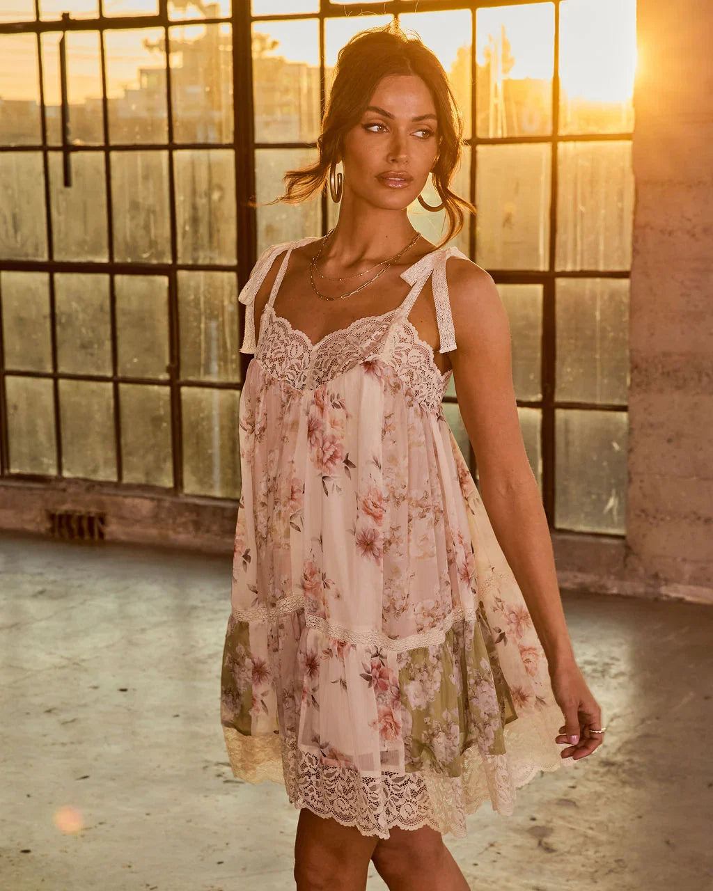 Petals Unspoken Floral Chiffon Lace Mini Dress