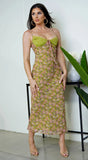 Rivka Floral Chiffon Lace Detail Maxi Dress Green