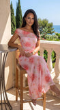 Camelliana One Shoulder Floral Maxi Dress Pink