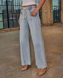 Berner Stretch High Rise Wide Leg Drawstring Pintuck Jeans