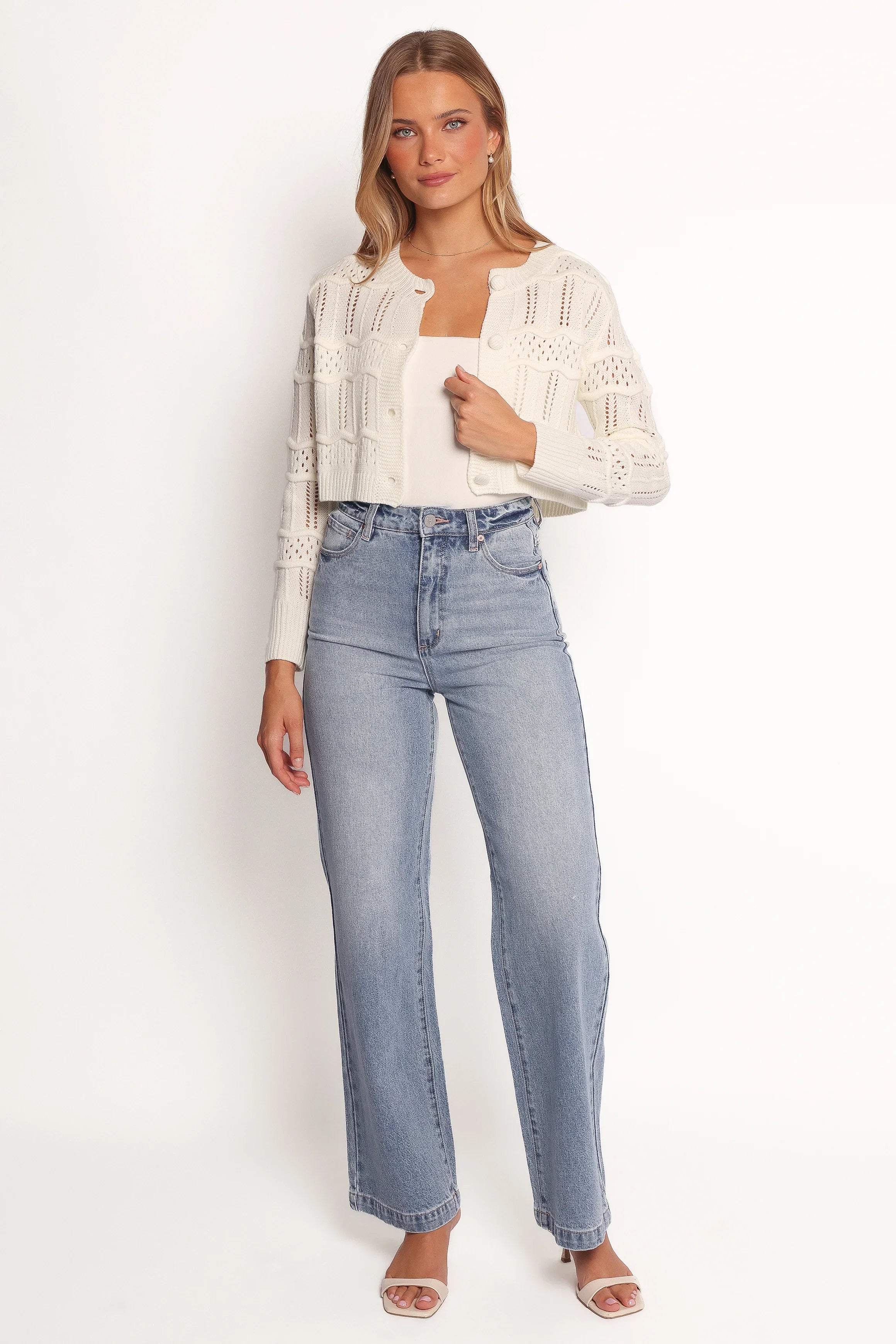 Aidy Crop Button Front Cardigan White