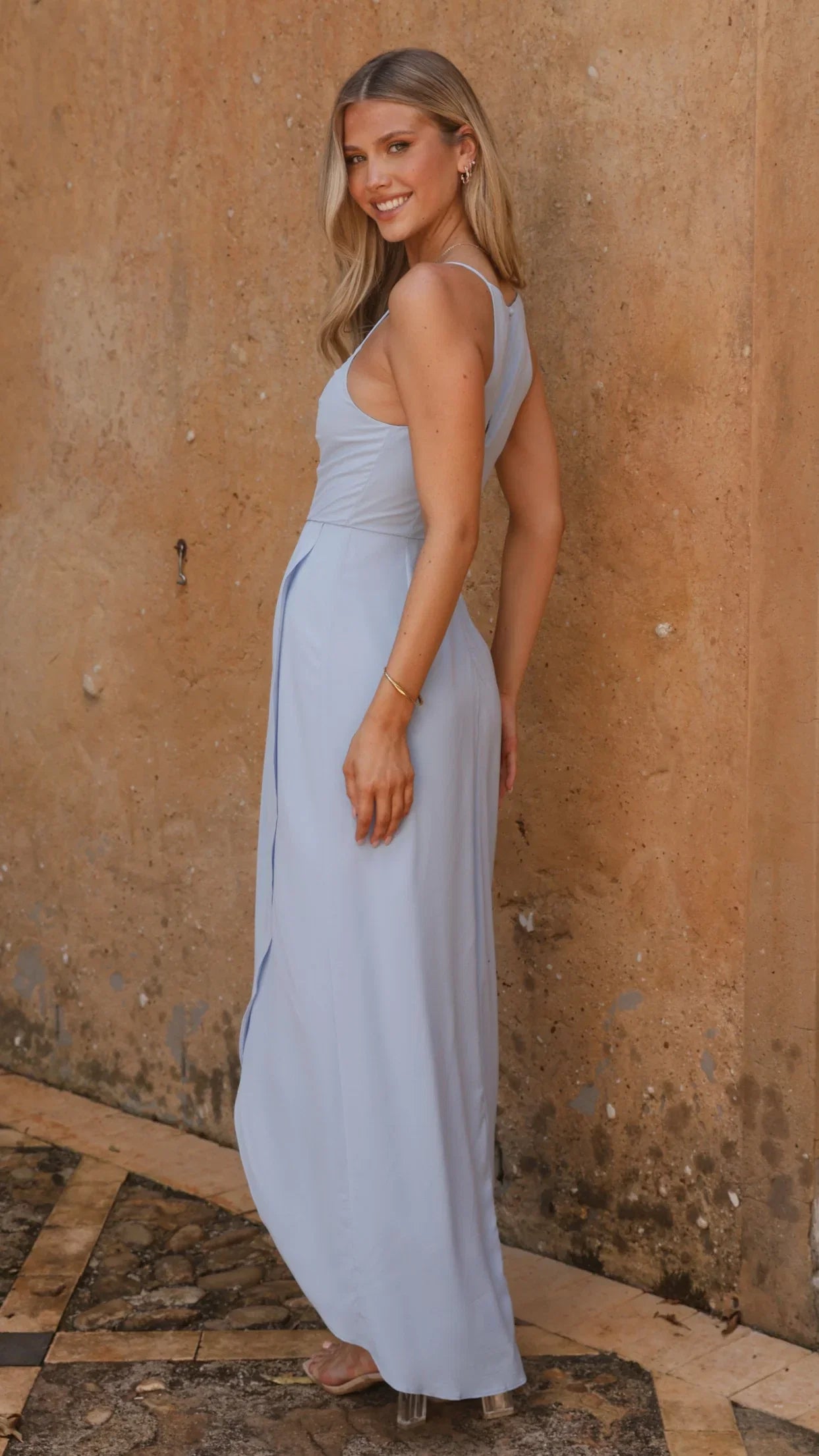 Genevieve Boat Neck Maxi Dress Blue