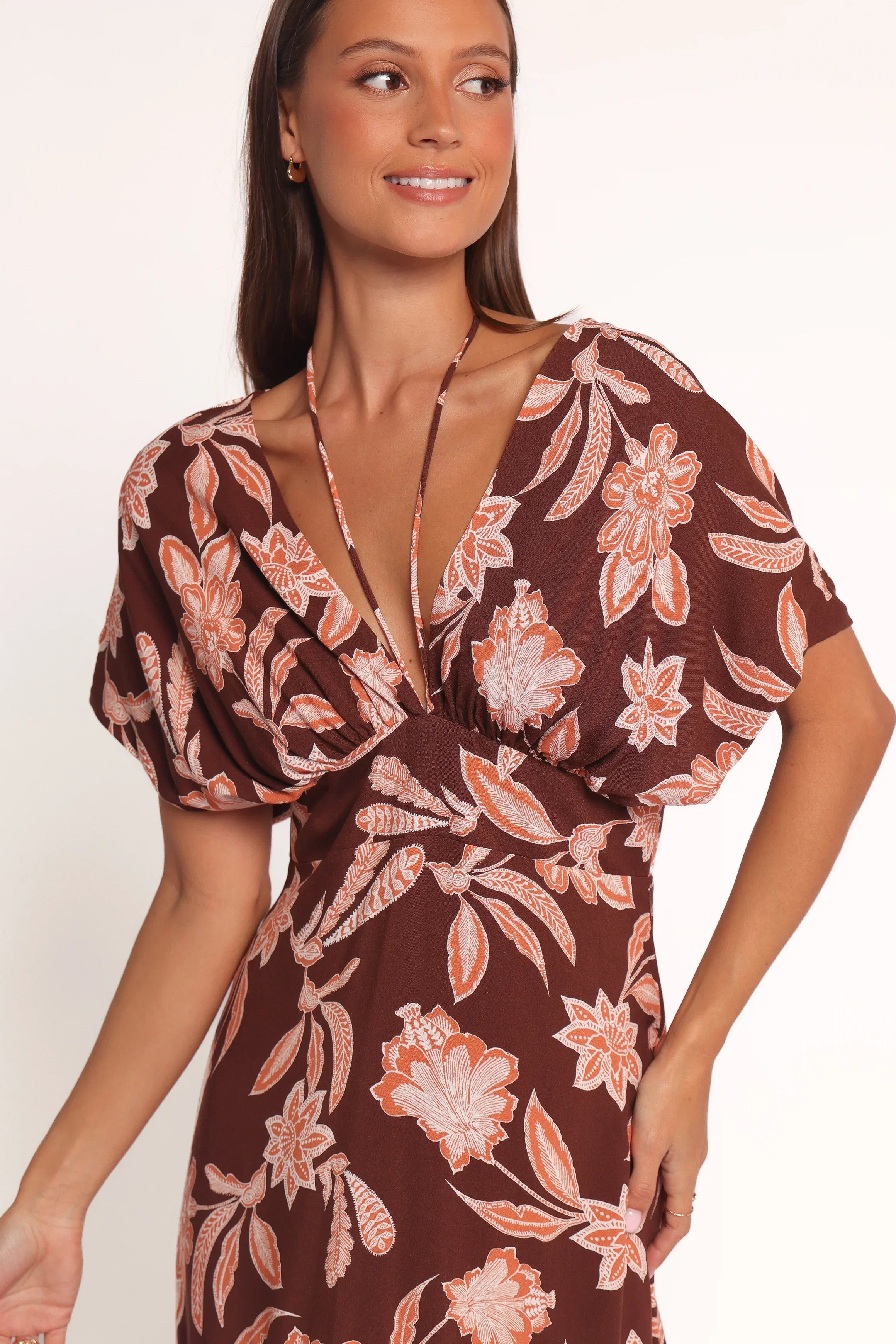 Yolande Midi Dress Orange Floral