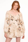 Greta Long Sleeve Romper Beige Floral