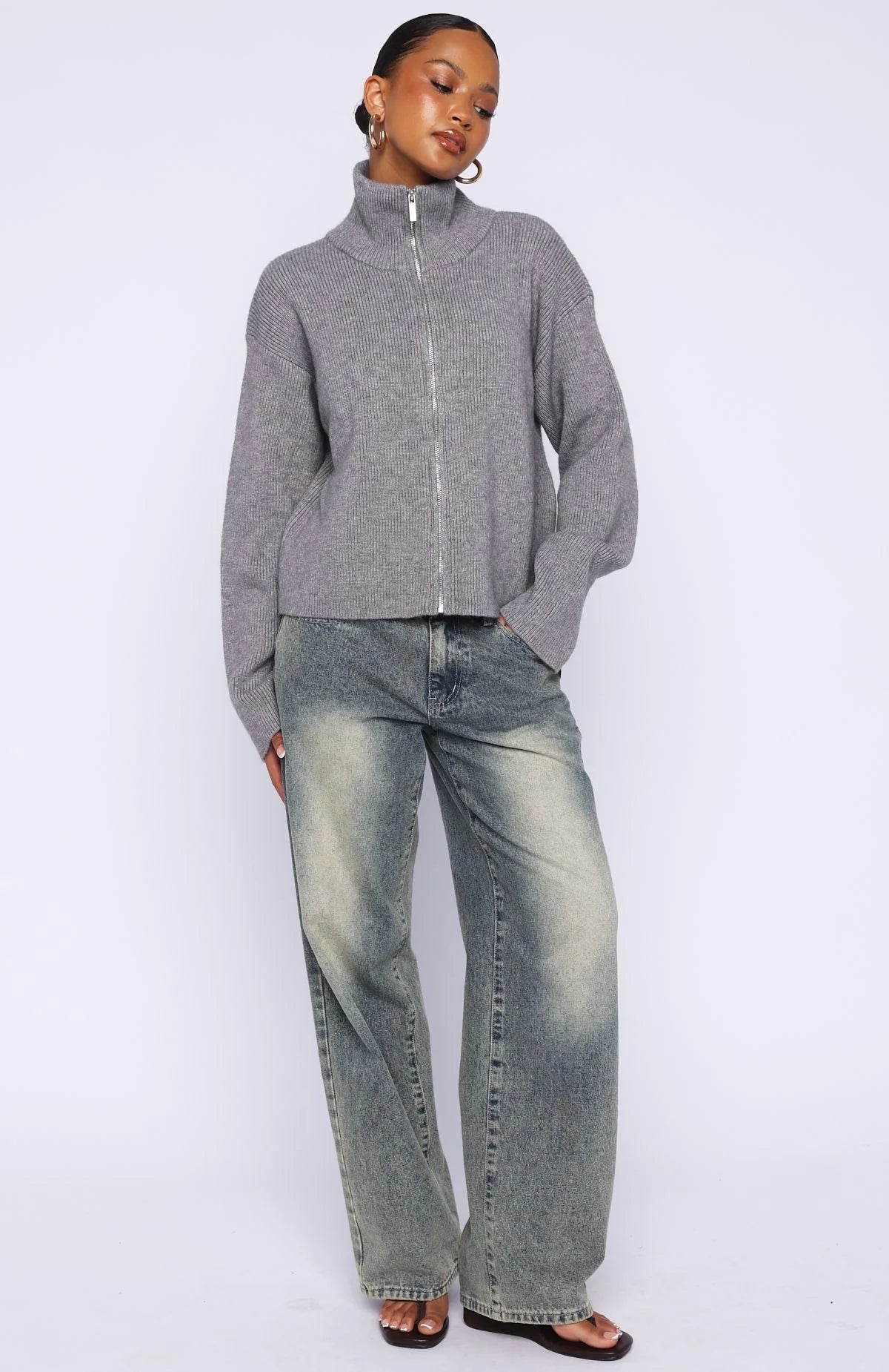 Violetta Zip Knit Cardigan Smokey Grey