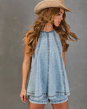 Desert Muse Pleated Denim Top