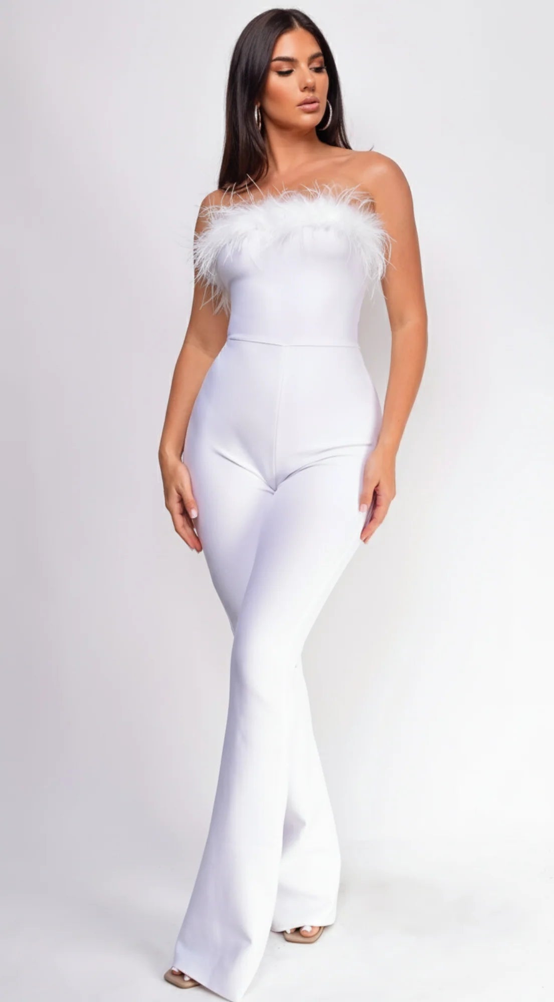 Xoey Feather Detail Bandage Jumpsuit White