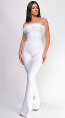 Xoey Feather Detail Bandage Jumpsuit White
