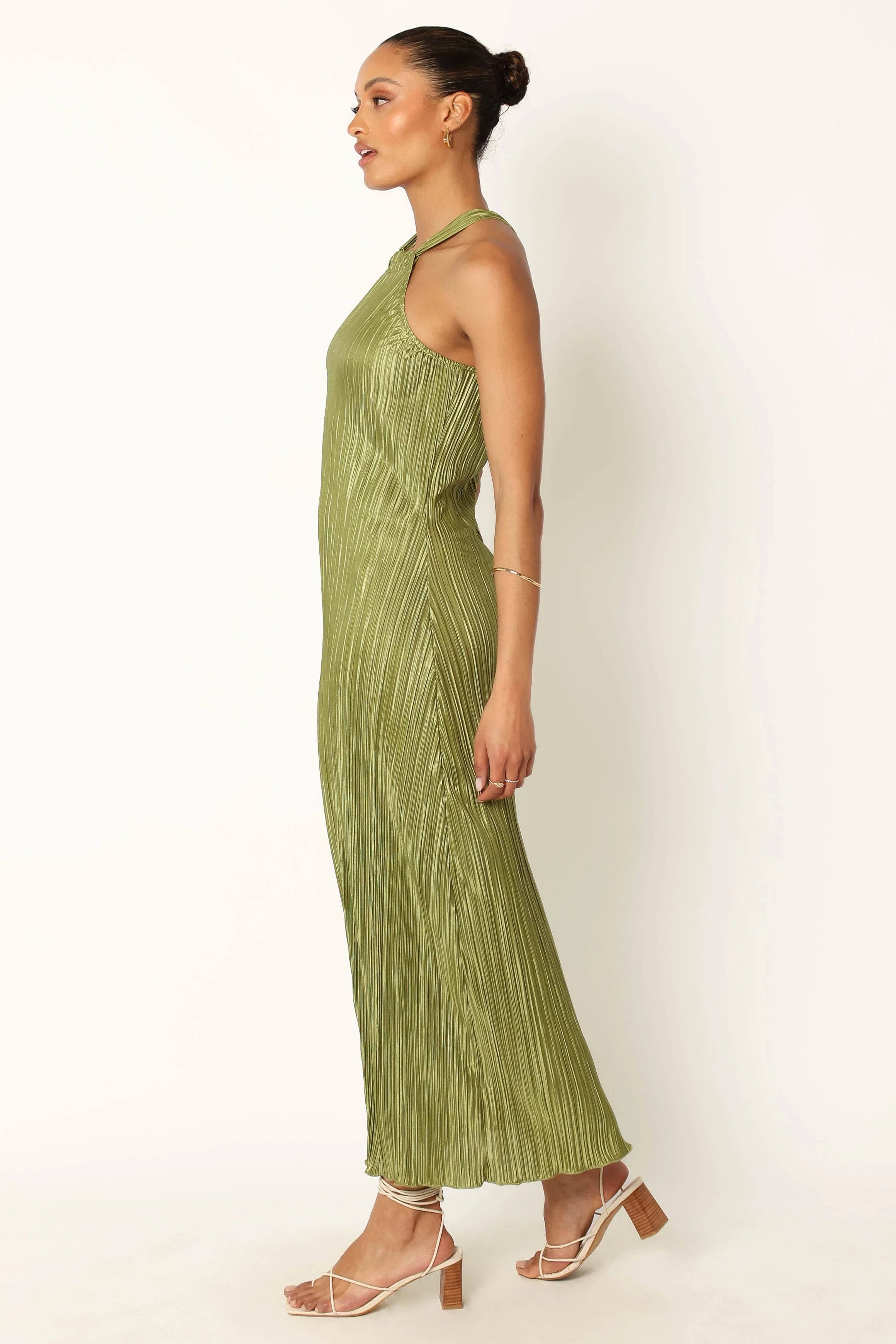 Melody Plisse Halter Maxi Dress Olive