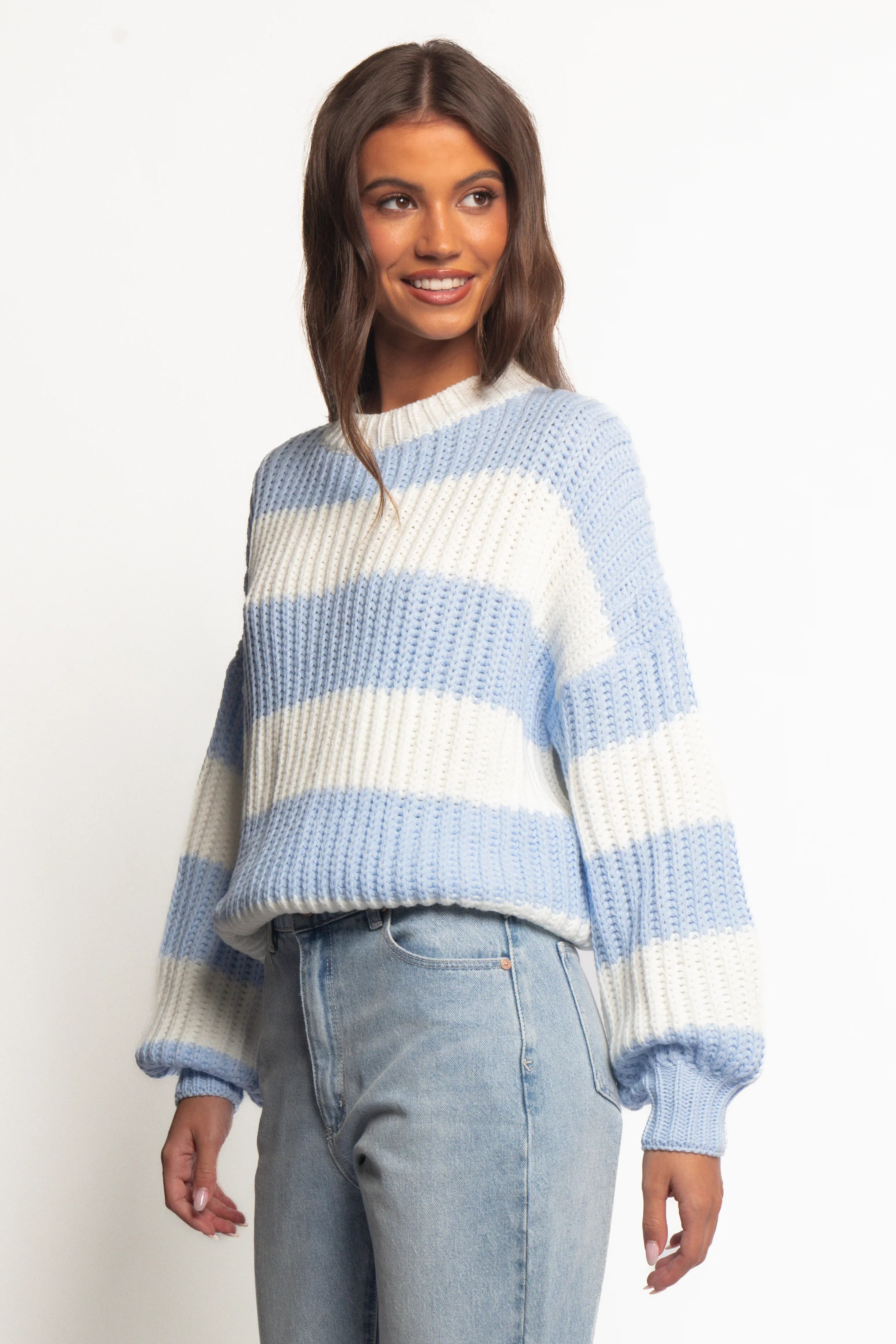 Courtney Thick Stripe Knit Sweater Blue Cream