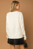 Poppy Cursive Cheer Knit Sweater White