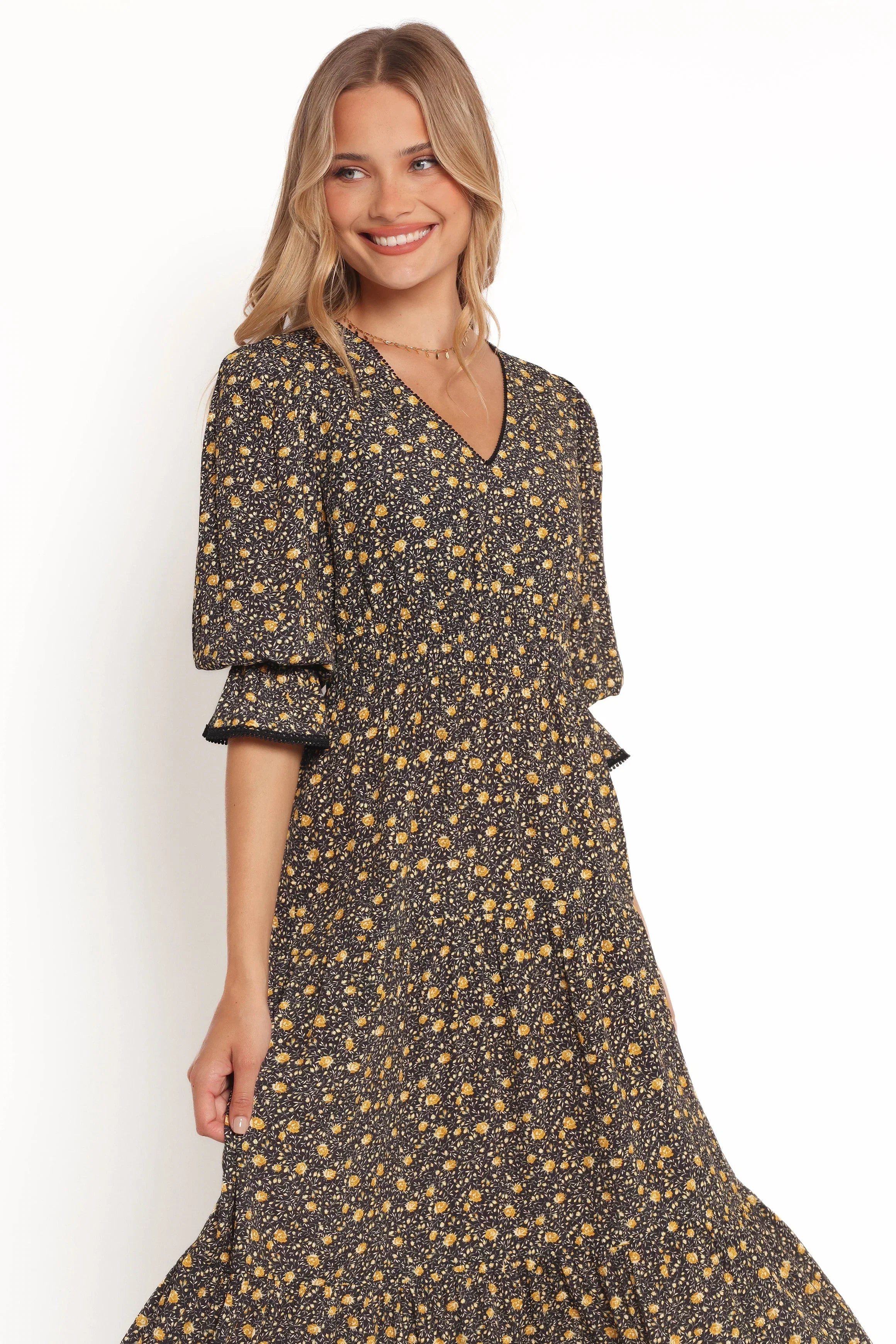 Simone Midi Dress Midnight Daisy
