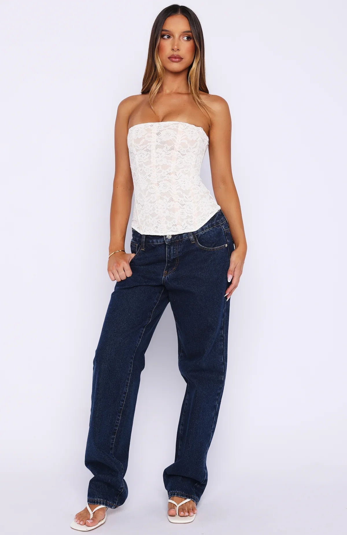 Booking My Flight Strapless Lace Bustier White