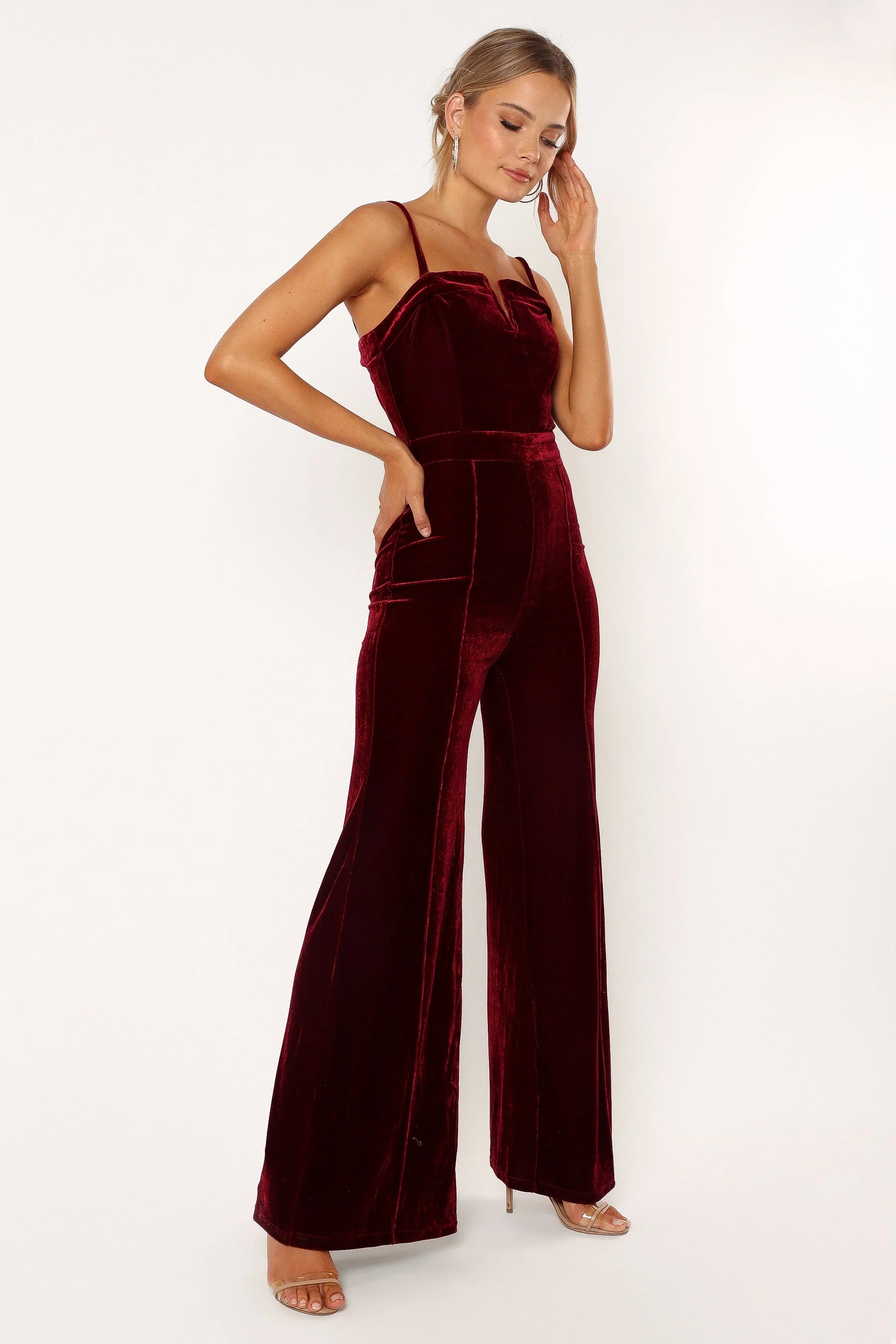 Lexie Velvet Jumpsuit Burgundy