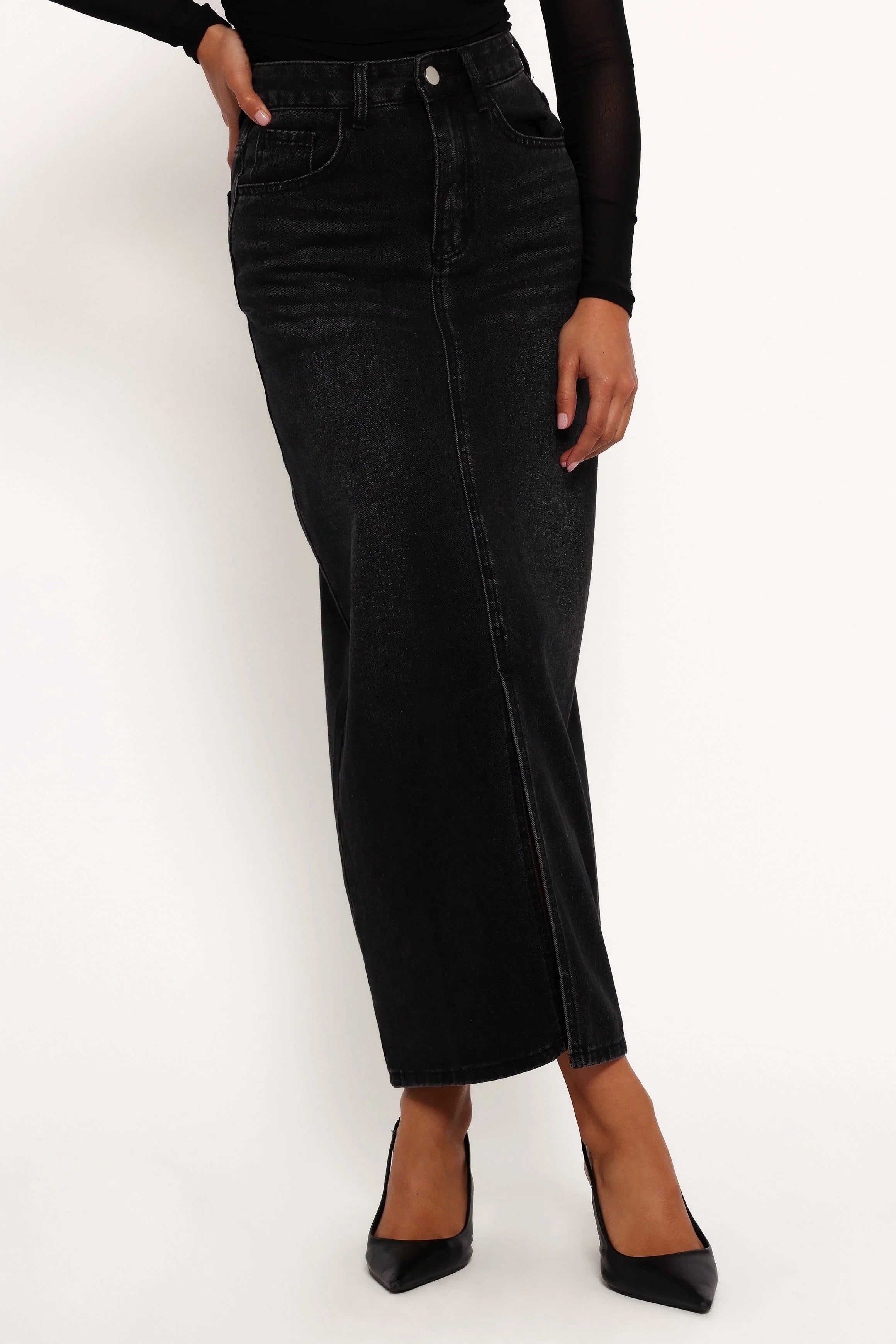 Dana Denim Midi Skirt Black Wash