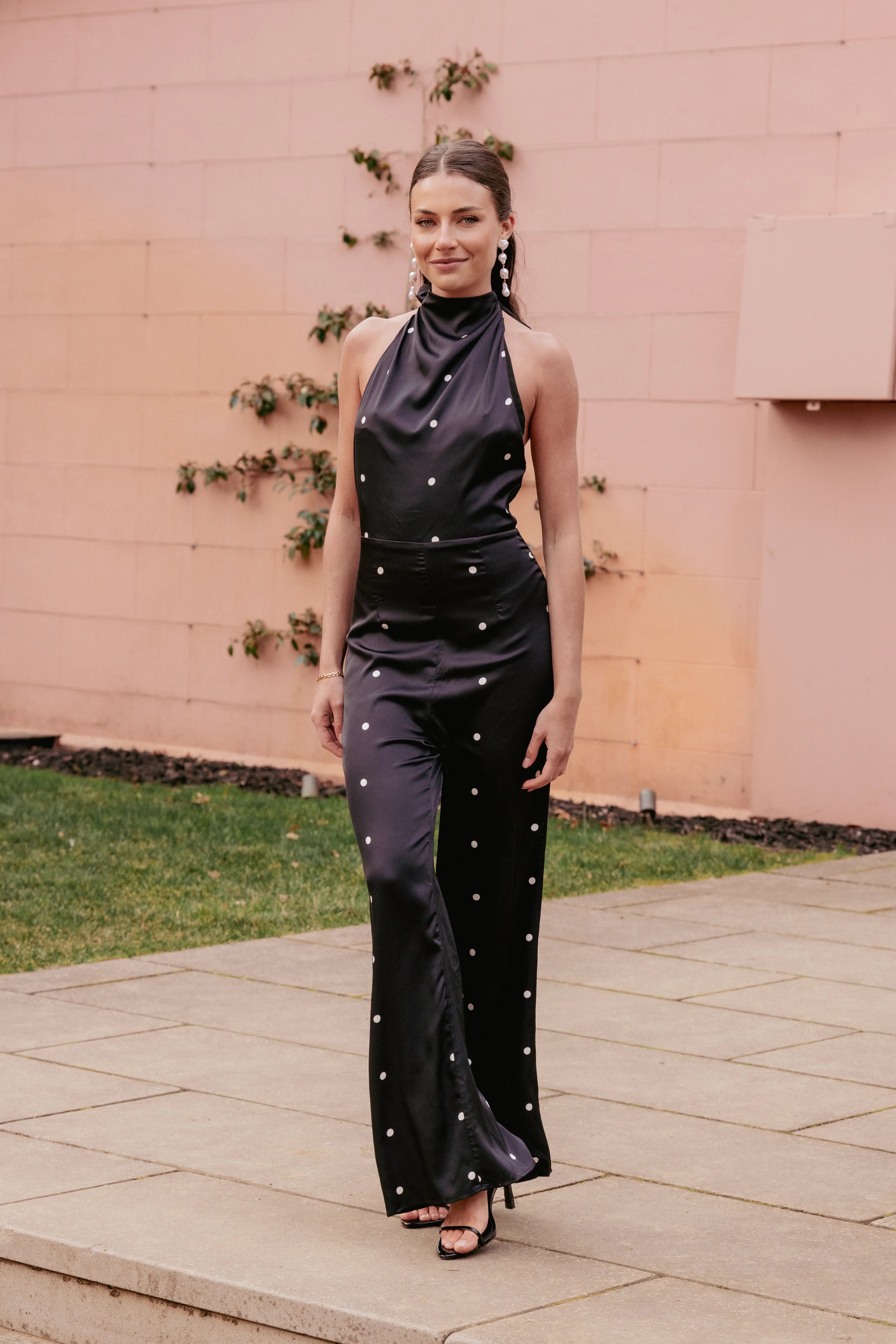 Bentley Halterneck Jumpsuit Black Polka Dot