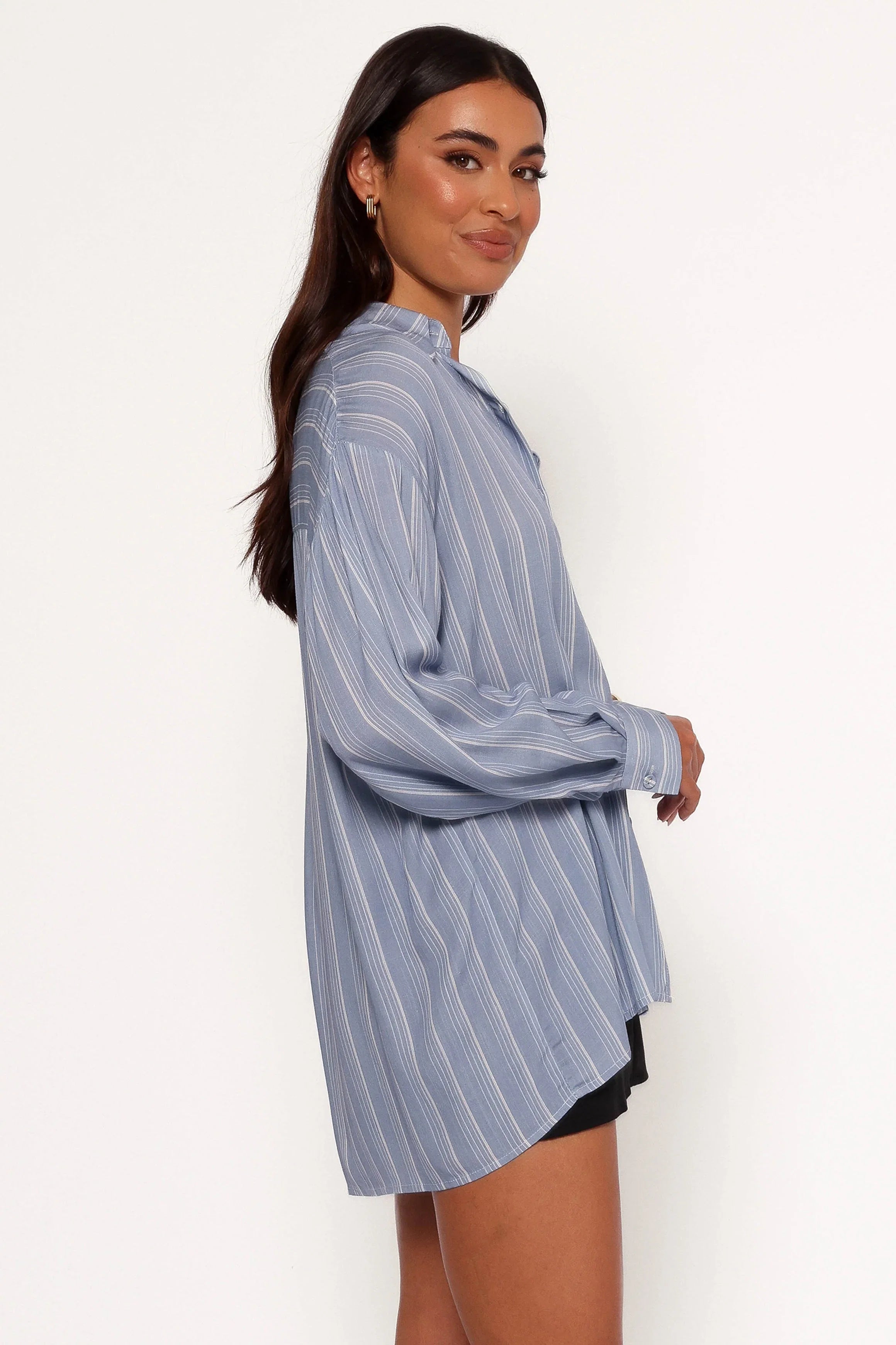 Rixo Button Down Top Blue Stripe