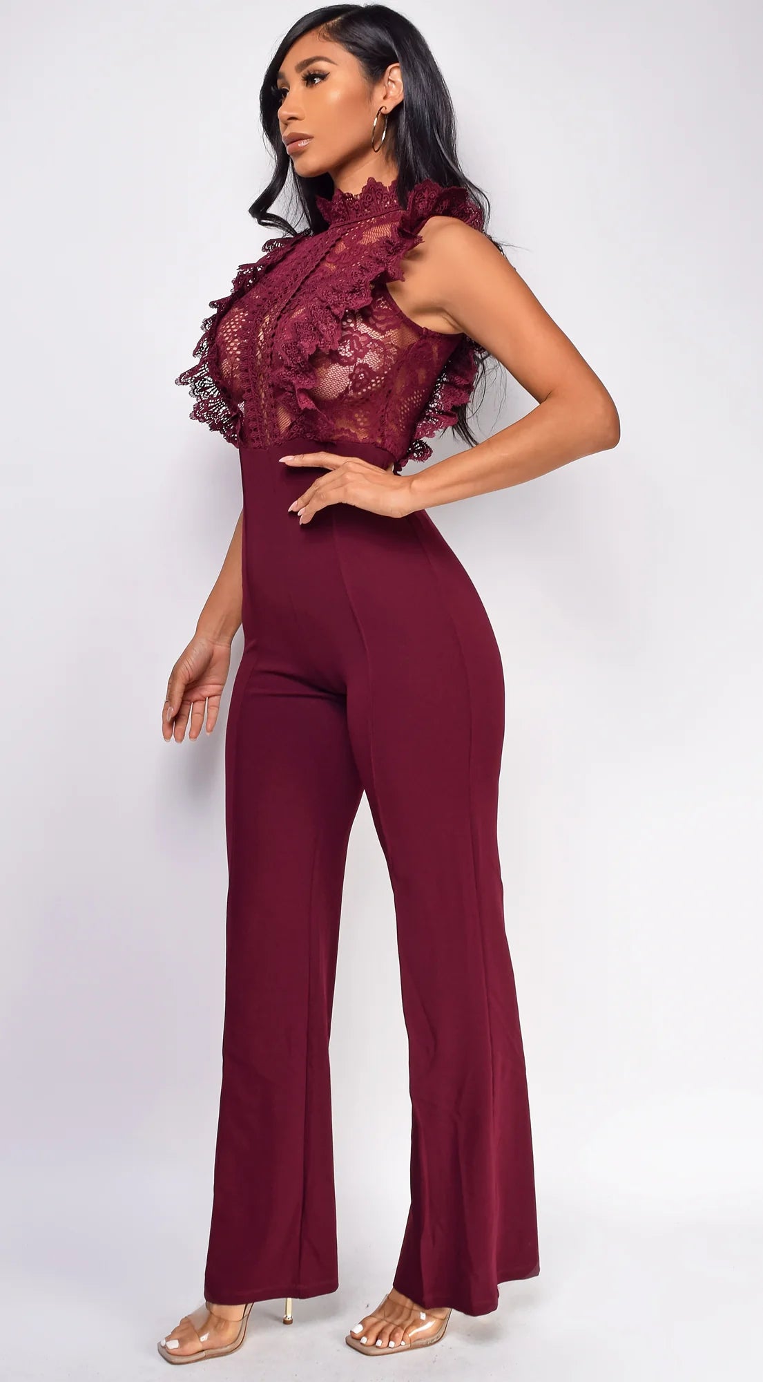 Vanna Crochet Flared leg Jumpsuit Wine