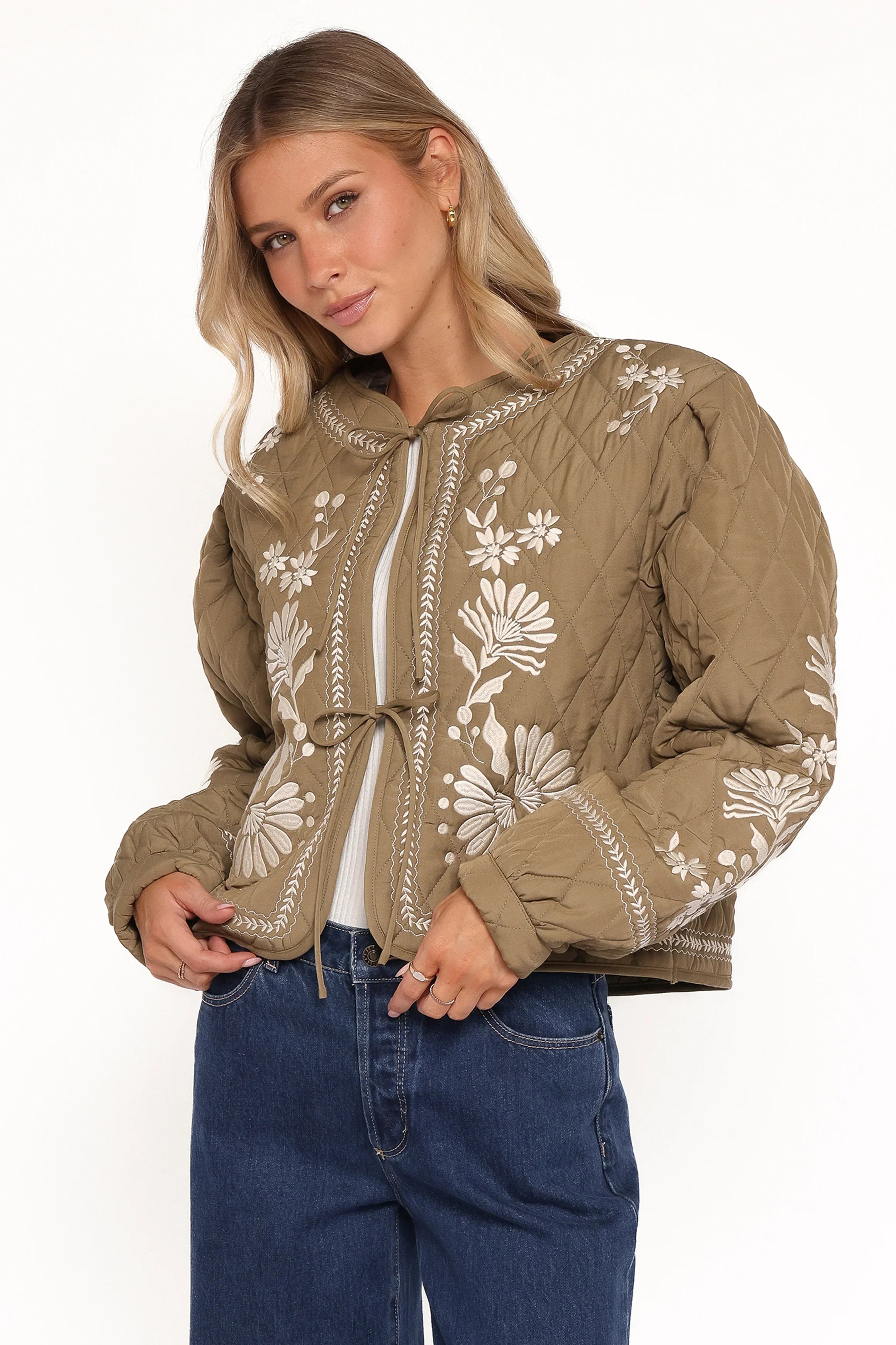 Vako Quilted Embroidered Jacket Olive