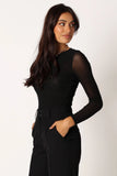 Kellie Mesh Long Sleeve Bodysuit Black
