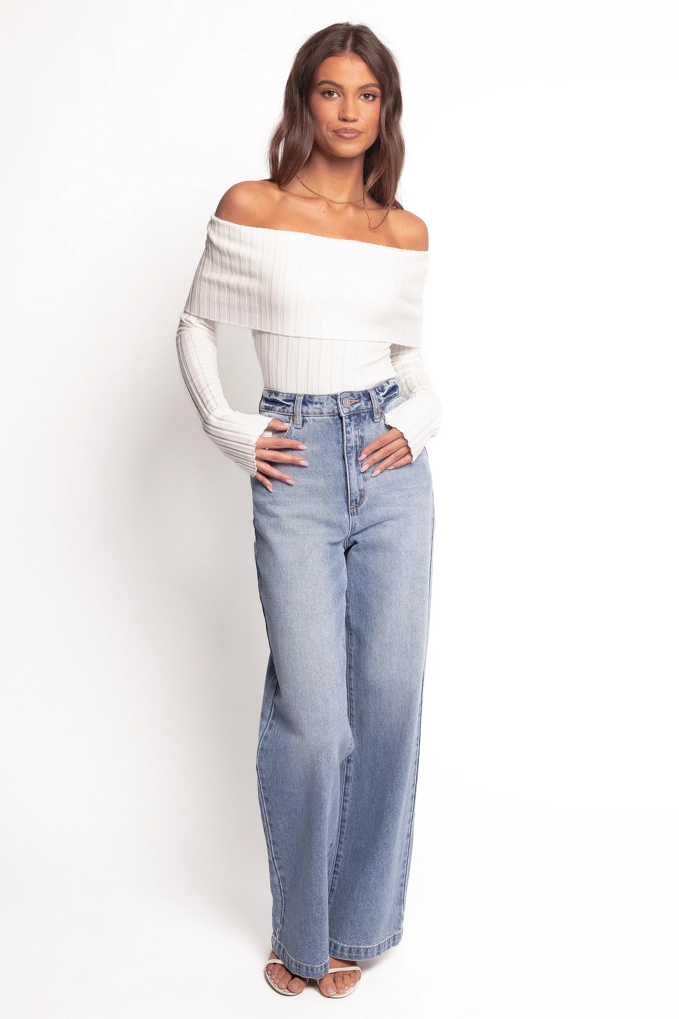 Inora Off Shoulder Knit Top White