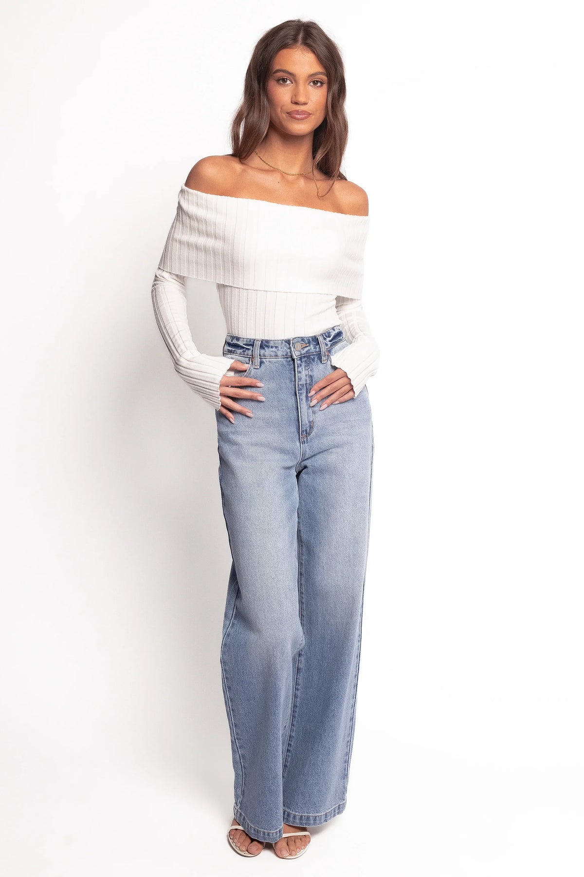 Inora Off Shoulder Knit Top White